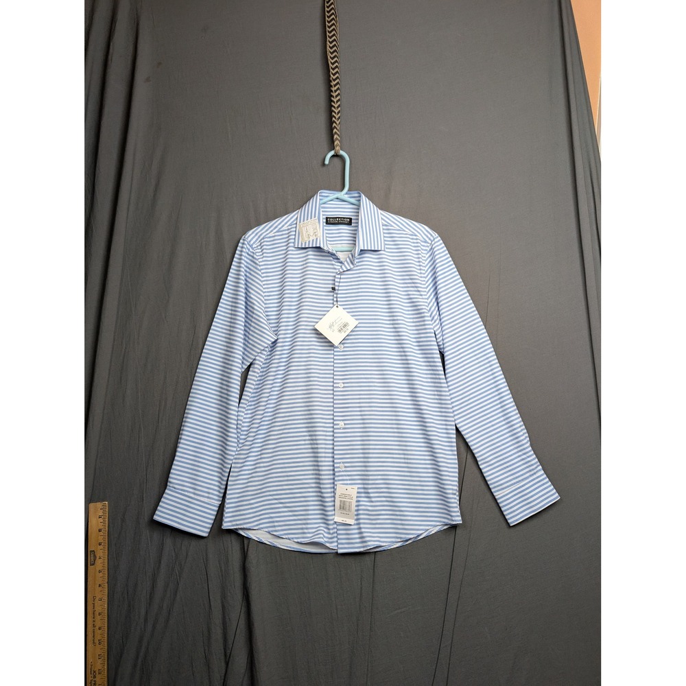 Michael Strahan Slim Fit Dress Shirt Blue White Striped Mens Medium 15-15.5
